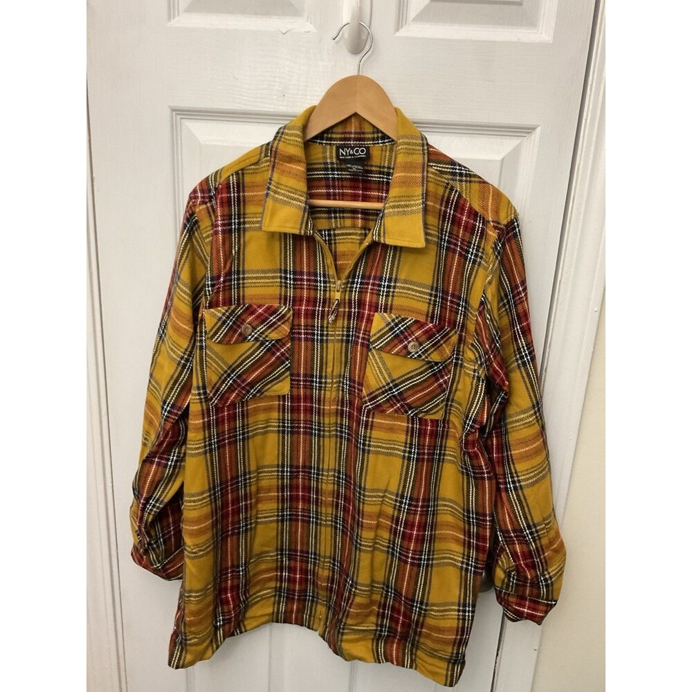 New York & Company Women’s Plaid Zip Up Flannel Jacket XL